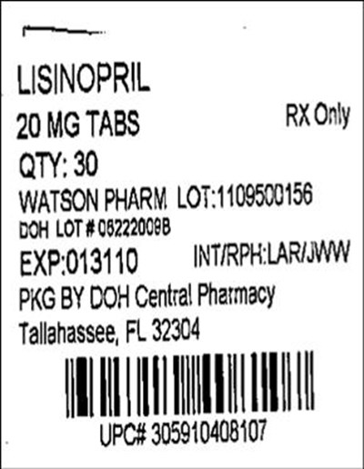 Label Image For 20mg 30 Count Pack (Lisinopril 20mg (watson))